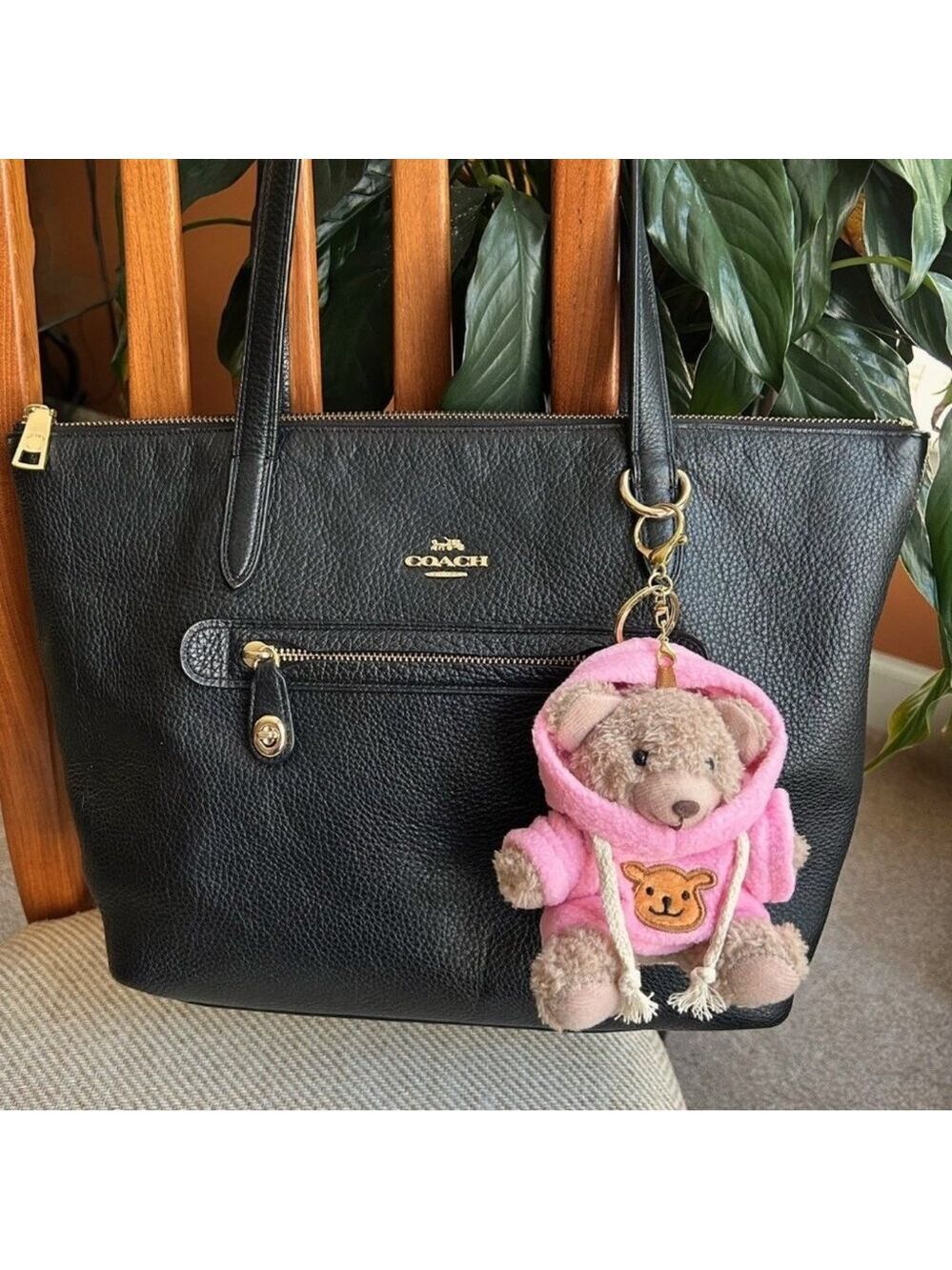 TEDDY BEAR HOODIE Bag Charm Taupe and Pink 🧸 - Picture 3 of 5
